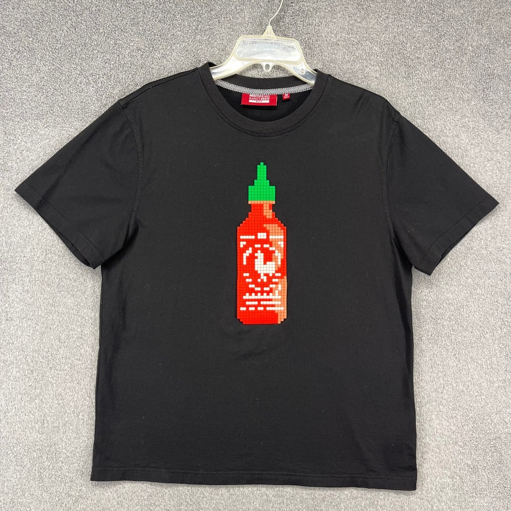 Mostly Heard Rarely Seen 8-bit T-Shirt Mens M Black Sriracha Pixel Graphic Tee